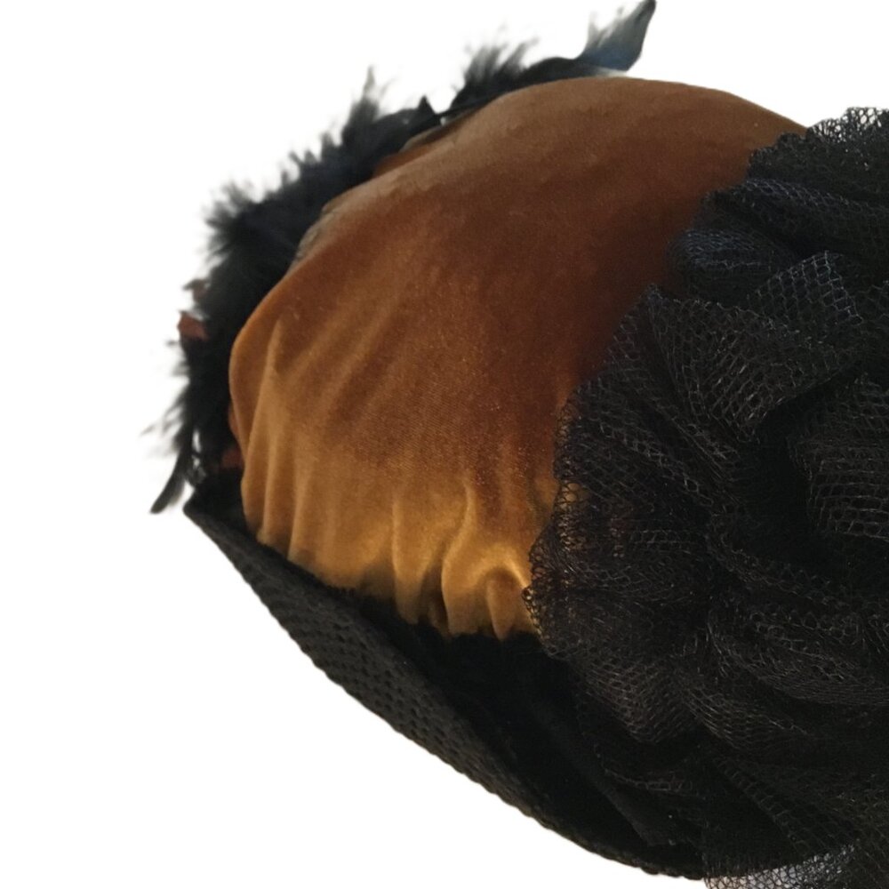 Elsie Massey Originals Victorian Touring Crushed Velvet Feathers Flowers Derby - Picture 11 of 12